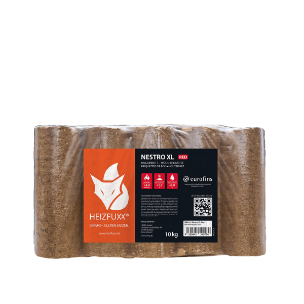 Hartholz Nestro XL Briketts – 960 kg Palette (96 × 10 kg) – Für Kaminöfen & Holzöfen