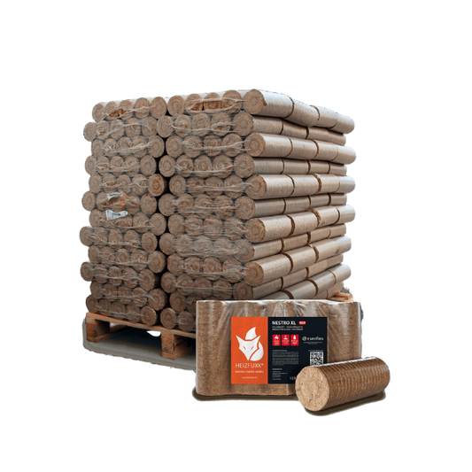 Hartholz Nestro XL Briketts – 960 kg Palette (96 × 10 kg) – Für Kaminöfen & Holzöfen