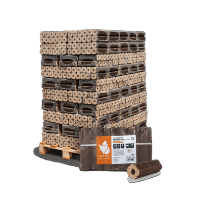 PiniKay Hartholz Briketts – 960 kg Palette (96 × 10 kg) – Für Kaminöfen & Festbrennstoffgeräte