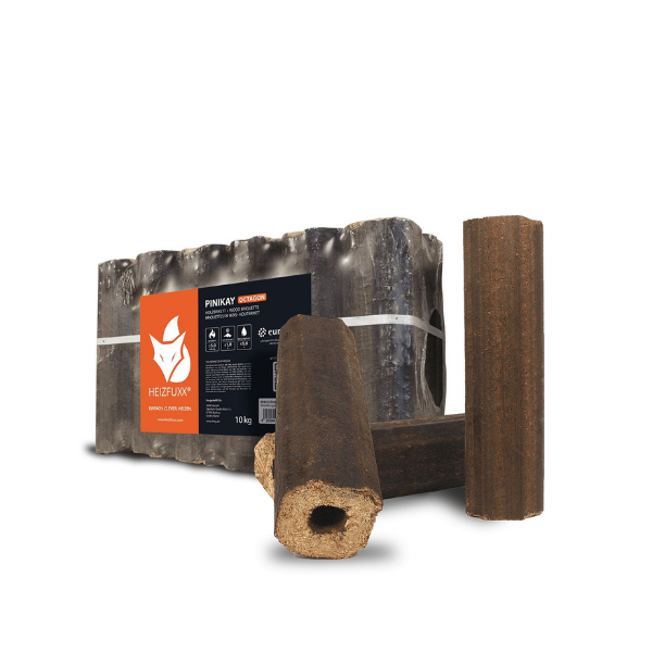 PiniKay Hartholz Briketts Quadro – 960 kg Palette (96 × 10 kg) – Für Kaminöfen & Festbrennstoffherde