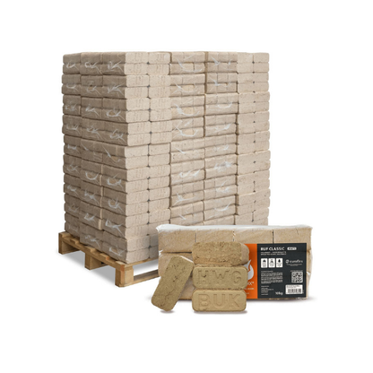 RUF Weißholz Briketts – 960 kg Palette (96 × 10 kg) – Für Kamin- & Holzöfen