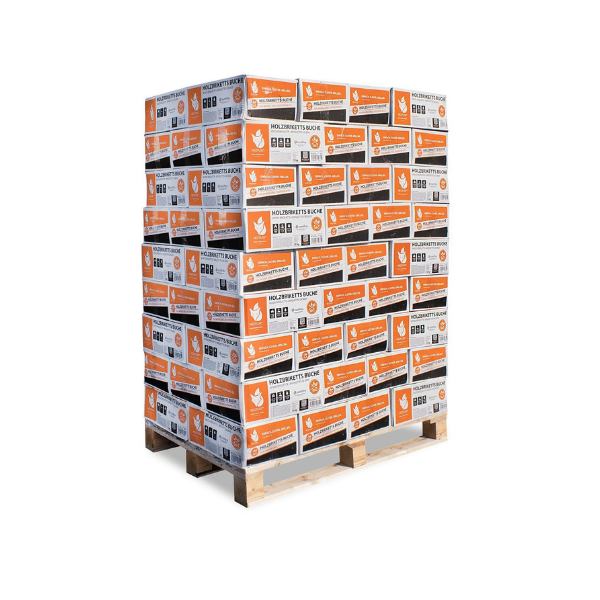 Hartholz Nestro Briketts – 972 kg Palette (81 × 12 kg) – Für Kamine & Öfen